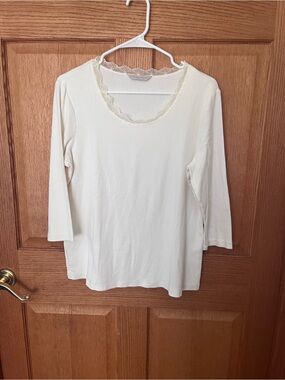 Laura Ashley Lace Trim Scoop Neck Women’s Top - Cream